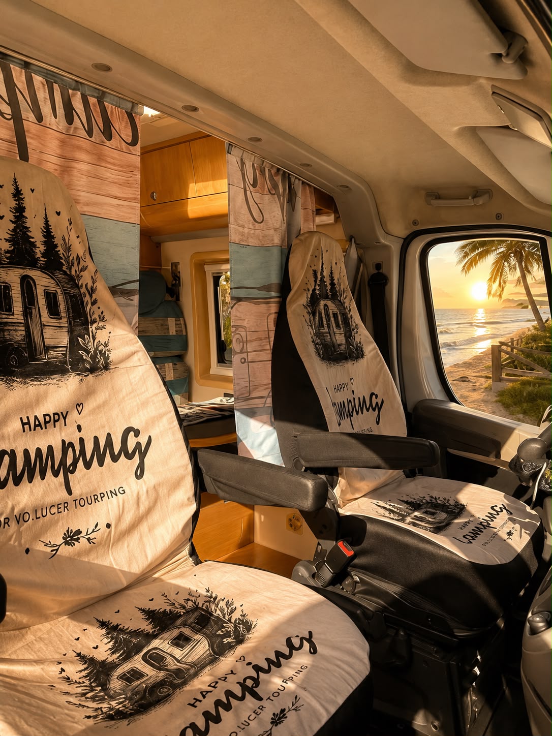Interior — cabine com pôr do sol